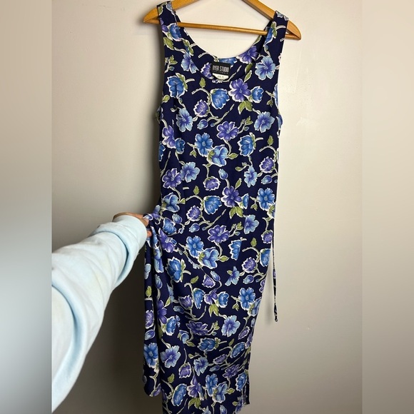 VTG Y2K Byer Studio Women 12 Midi Dress Floral Blue English Country Cottage slit - Picture 6 of 16